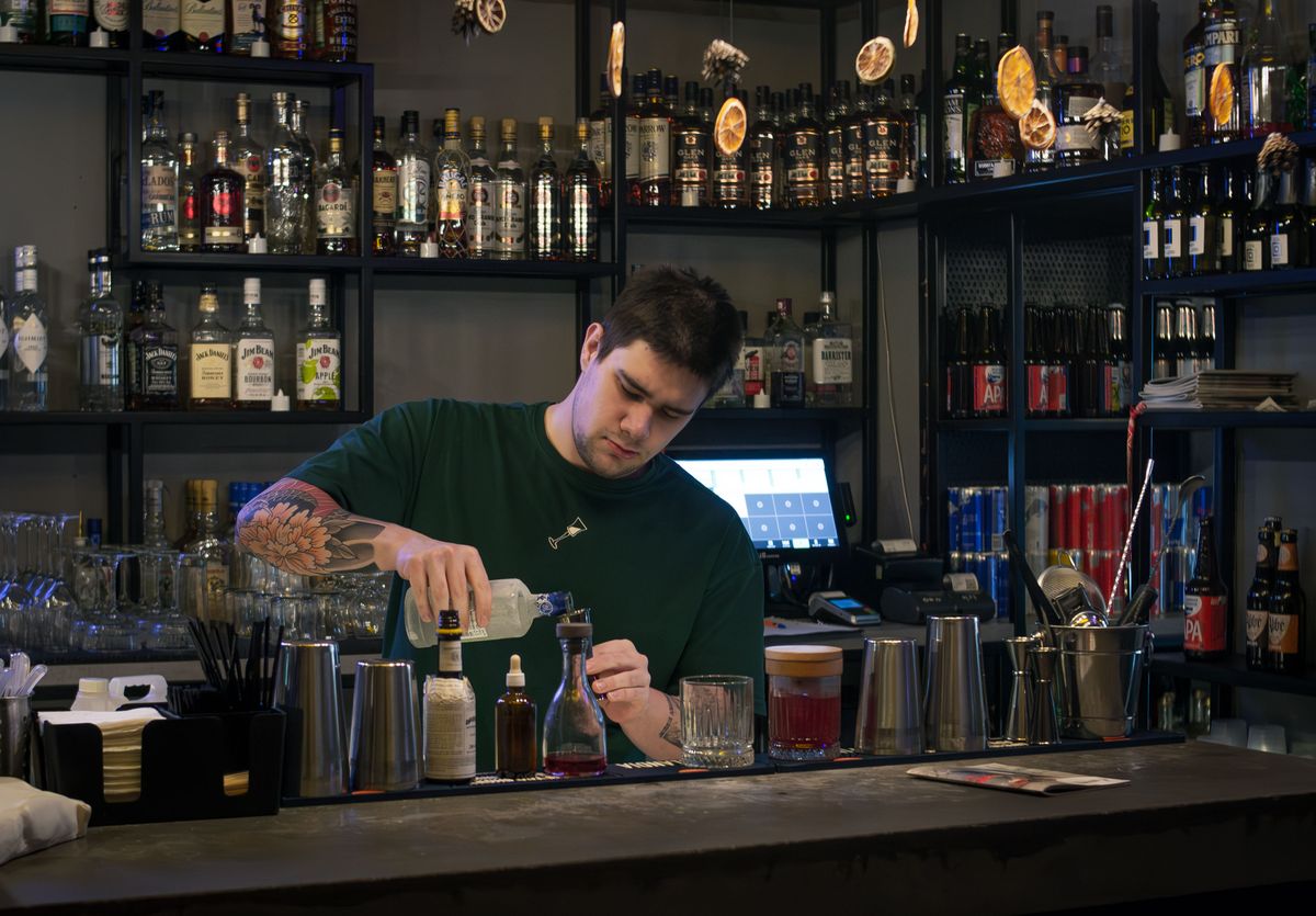 Bar counter at night